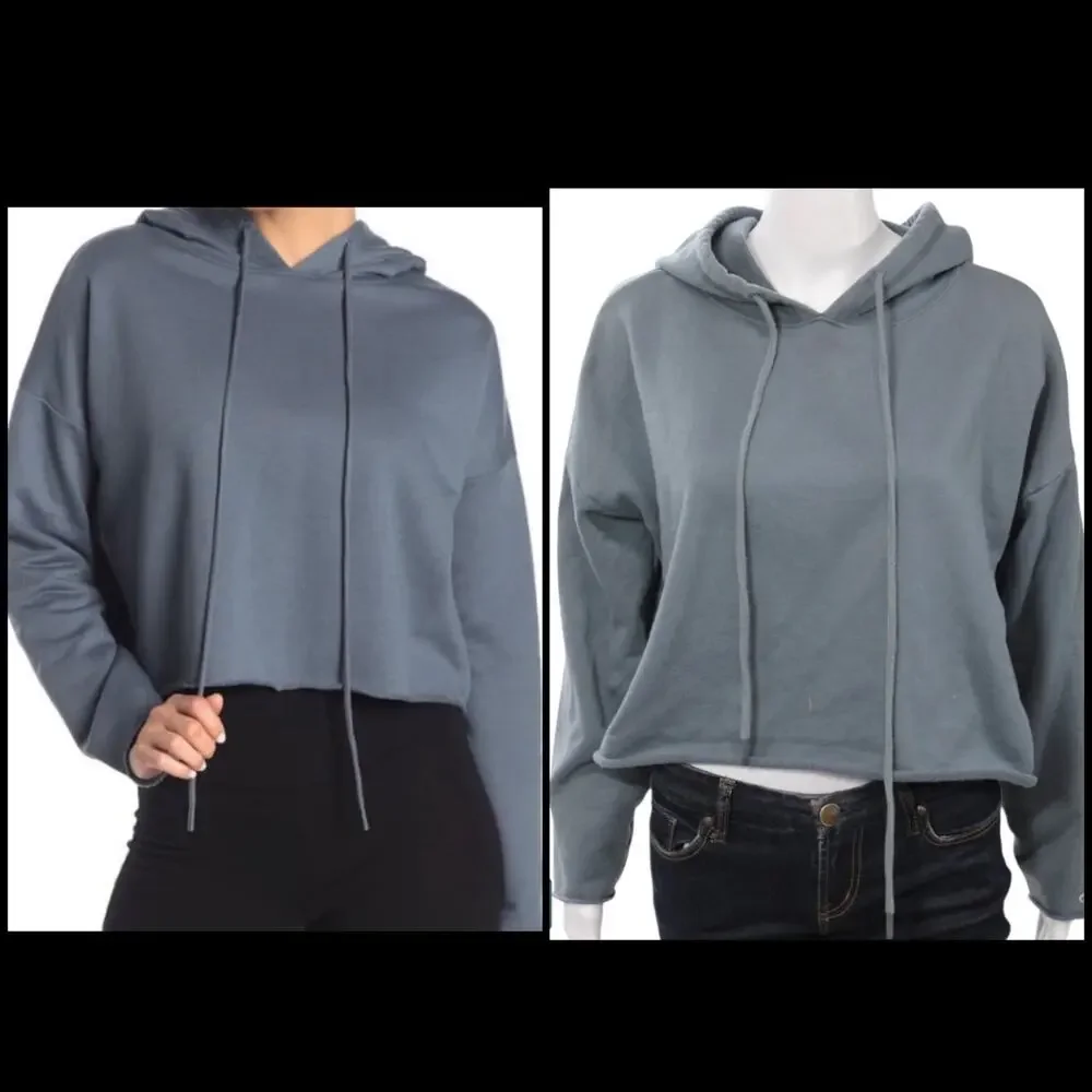 Alo Yoga Cropped Hoodie Blue Gray Drawstring Athleisure Lounge Sweatshirt Cozy